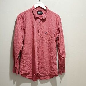 KANGOL Men's Red Plaid Button Down Up Sleeve Shirt Pocket Logo Size Large